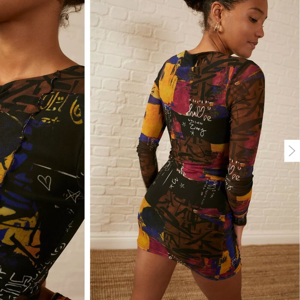 UO Multicolored Cutout Printed Mini Dress - Picture 3 of 4
